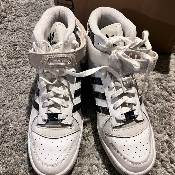 adidas Shoes - Adidas Forum White and Black High-Tops men’s 8.5/women’s 9.5